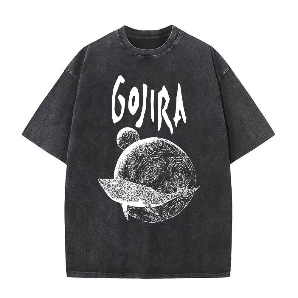 2026 Summer Fashion Trendy Tee Washed Vintage Metal Band Gojira T-shirt From Mars To Sirius Flying Whales Snake Graphic T-shirts