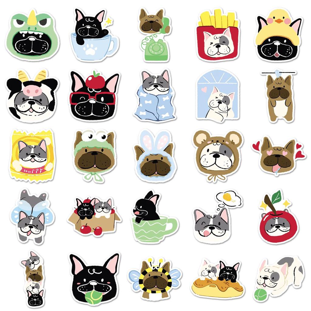 50 French Bulldog Graffiti Stickers for Camera, iPad, Fridge, Scooter