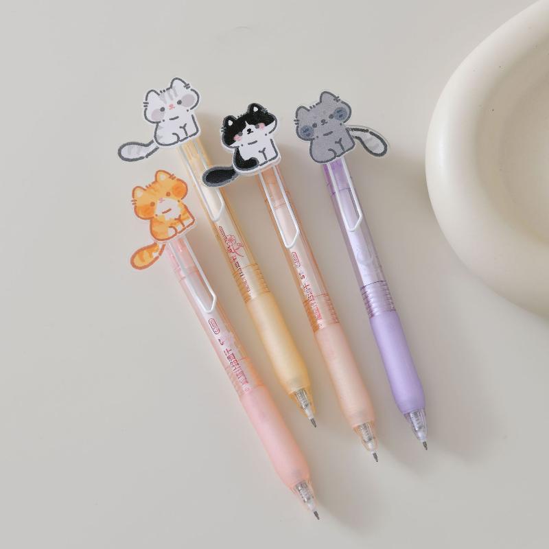 1/4 Stück Niedliche Katze mit wedelndem Schwanz Gelstift Cartoon Automatischer Stift Schwarz Kawaii Neutraler Stift Studien-Schreibwaren Schulbedarf Geschenke