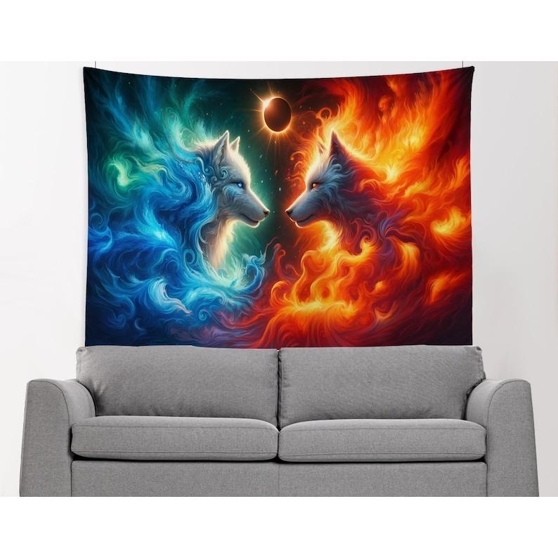 Yin Yang Wolf tapestry 75x100 чёрный