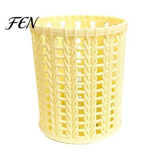 Organizador de Canetas Transparente com Suporte de Rattan Sintético, Organizador de Mesa Redondo Vazado, Copo de Grande Capacidade para Lápis Material de Escritório para Canetas Lápis Maquiagem