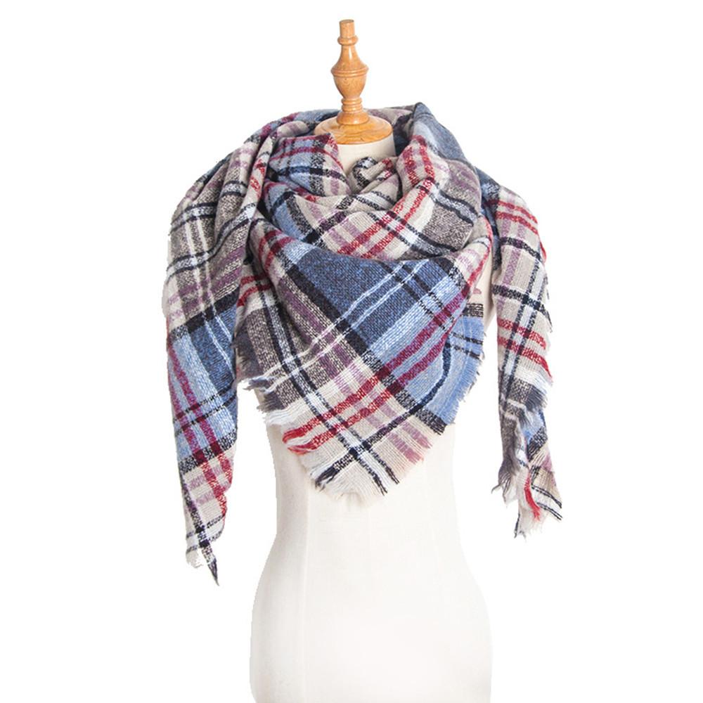 Осенне-зимний разноцветный клетчатый треугольный шарф, женский шарф-шаль SJ06-01
