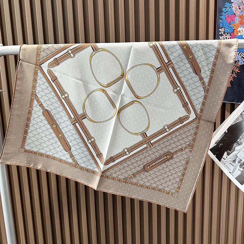 Spring new horseshoe buckle double-sided printing 100% silk silk scarf high-grade twill mulberry silk 70 square scarf 65*65cm