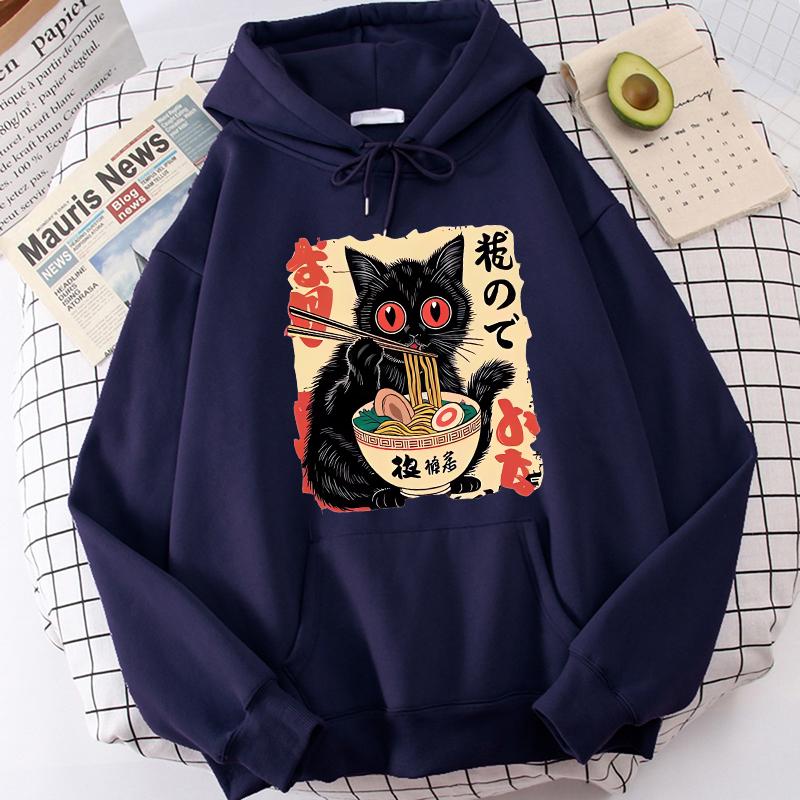 2025 Autumn Jointly Designed Print Japanese Black Cat Chicken Face Mask Hooded Sweatshirt - Environmentally Friendly Material