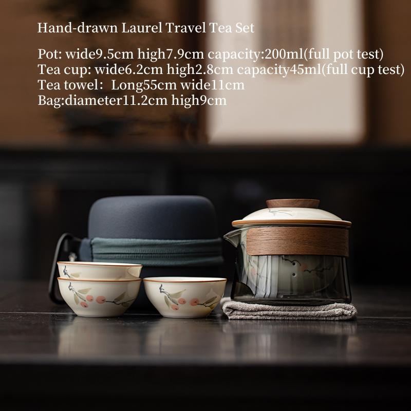 

Hand-drawn Persimmon Porcelain Travel Tea Set Portable Outdoor KuaiKe Cup One Pot Three Cups KungFu Tea Set