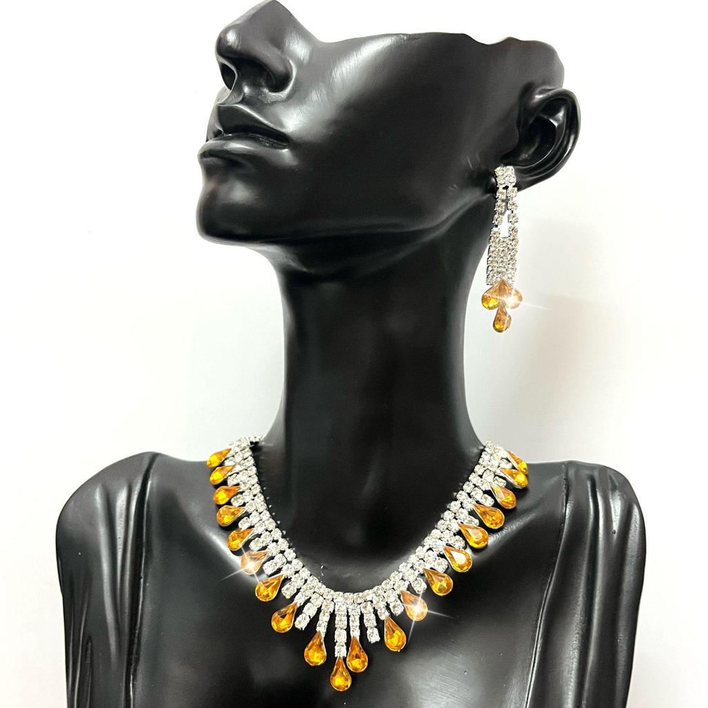 Elegant Purple Water Drop Jewelry Set: Necklace and Earrings for Bridal or Evening Wear