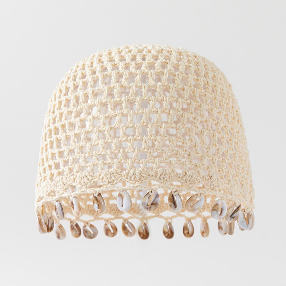 Cotton Crochet Shell Beanie Hat Breathable Hollow Out Knit Cap Summer Headwear Daily Wear