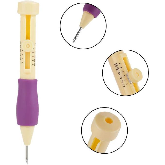 Punch Needle Werkzeugset - Stickerei Stich Punch, 3 Größen, Lila + Gelb (Inklusive DIY Bastel-Stickstift)