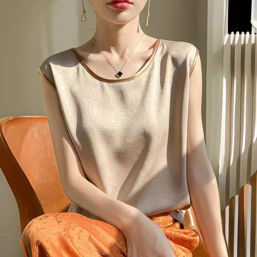 Elegant Silk Satin Sleeveless Camisole Top for Suits