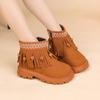 Girls Winter Boots With Tassel Trim Faux Leather Mid-Calf Warm Shoes Kids Ages 4-12 Rubber Sole Anti-Slip
