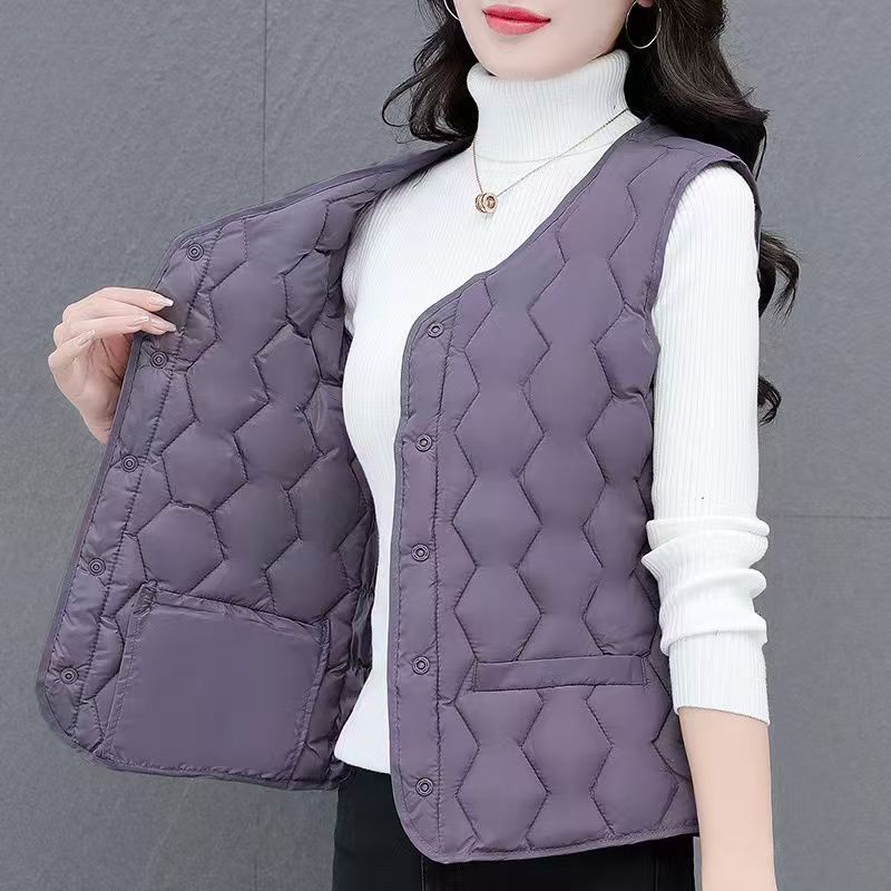 New women's vest spring and winter down cotton vest women's light and thin collar close-fitting warm inside and outside vest