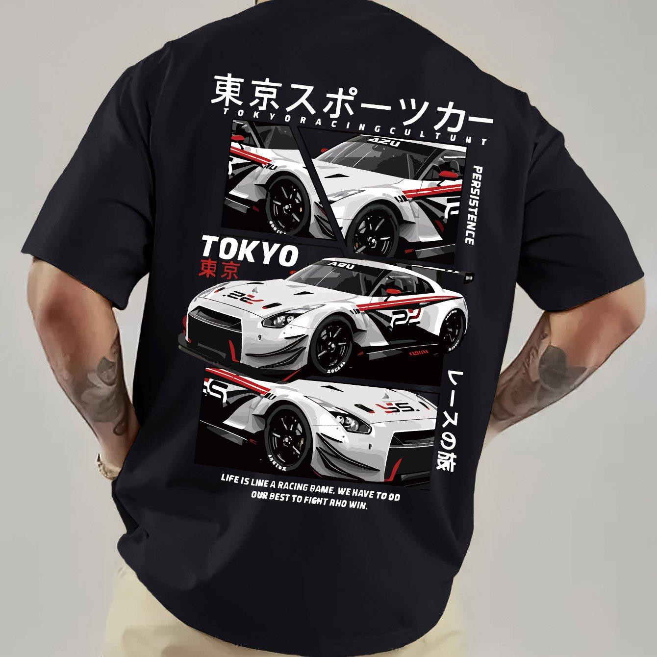 

Мужская футболка с графикой Tokyo Racing, свободного кроя, повседневная, с коротким рукавом, с японским текстом, дизайн автомобиля, дышащая, летняя M