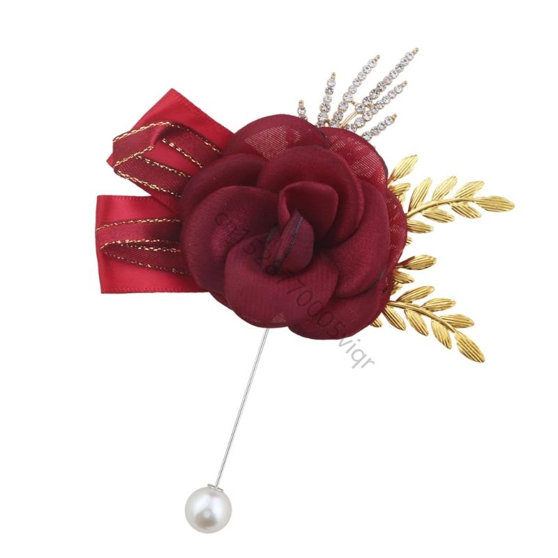 Wedding Corsage Realistic Rose Flower Boutonniere For Bride Groom Fade Resistant Chest Flower Brooch for Wedding Party AXYD