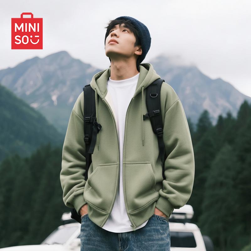MINISO Men's Japanese Style Loose Fleece Hooded Sweatshirt
