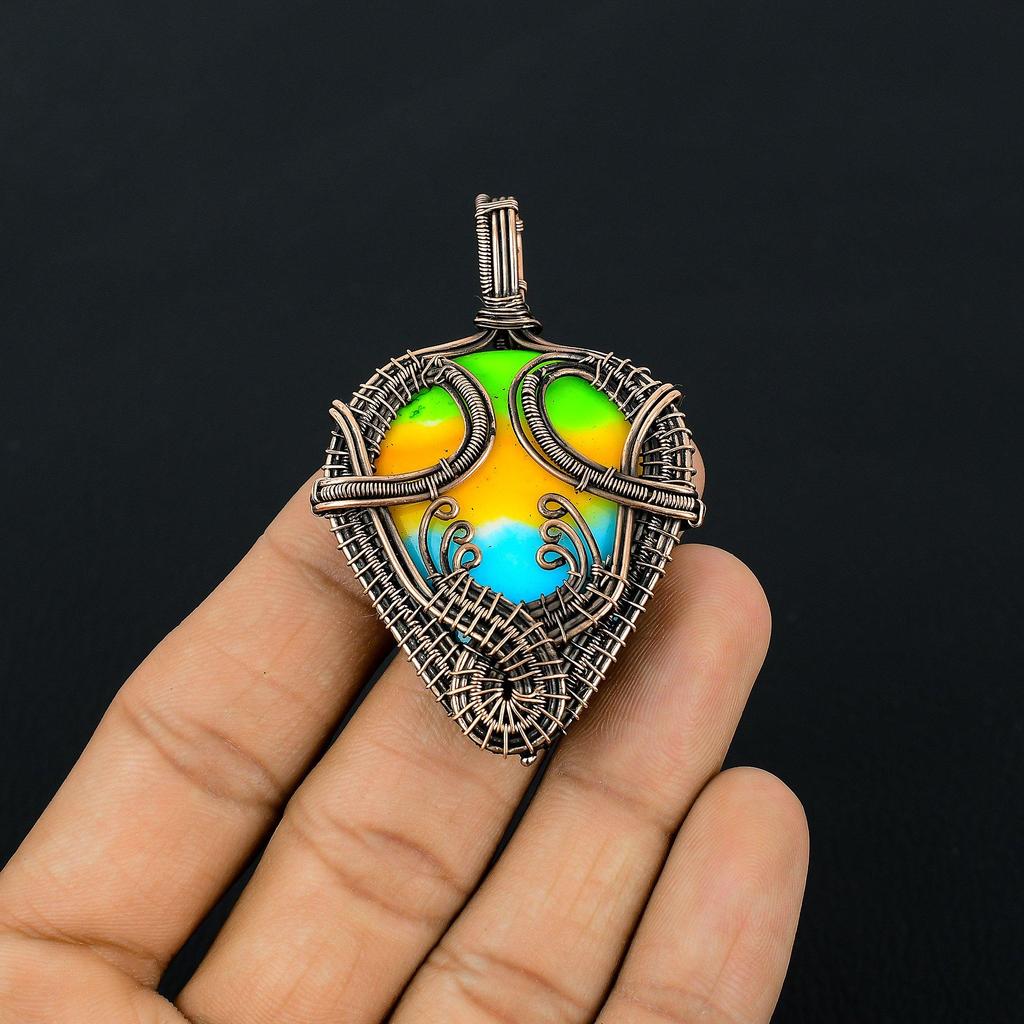 Multi Color Druzy Pendant, 999 Copper Wire Wrapped Gemstone Jewelry, Handmade Pendant, For Mother Day