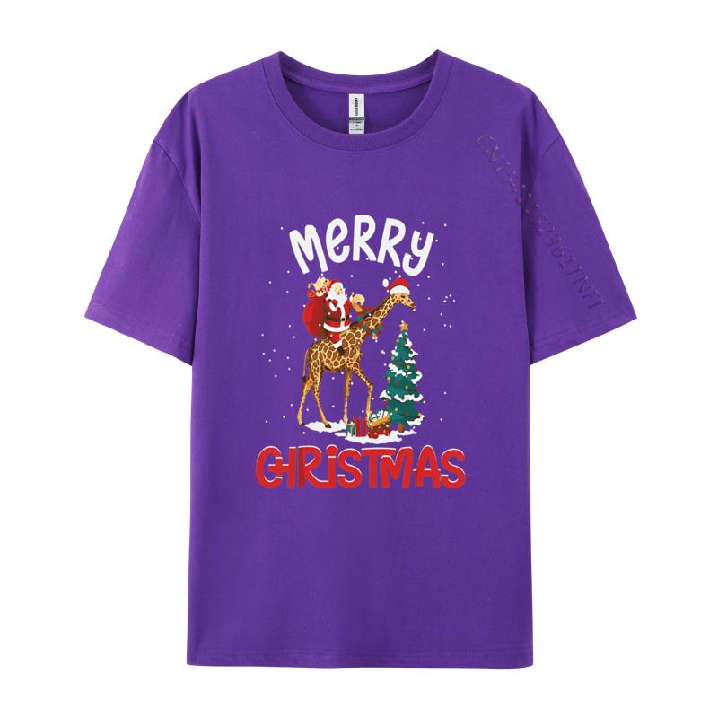 Merry Christmas Giraffe Riding Santa Tshirts Birthday Party Premium TShirt Fashionable Geek Tops Tees Cotton Top TShirts