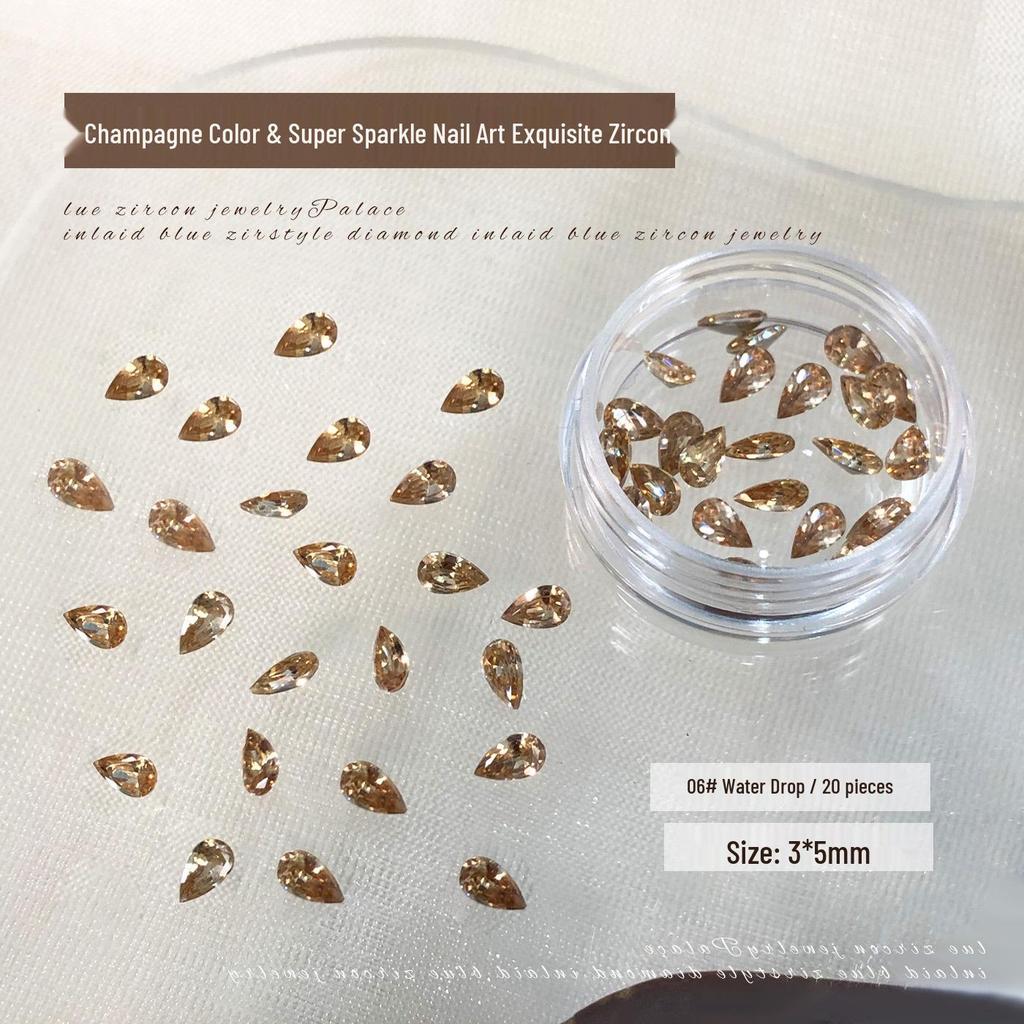 5A Champagne Marquise Zircon Nail Art Decorations - Flashy Nude Diamond Water Drop Shapes