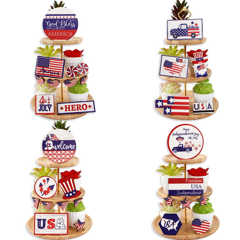 Stylish Independence Day Wooden Tray Sign Table Decoration For Party Atmosphere