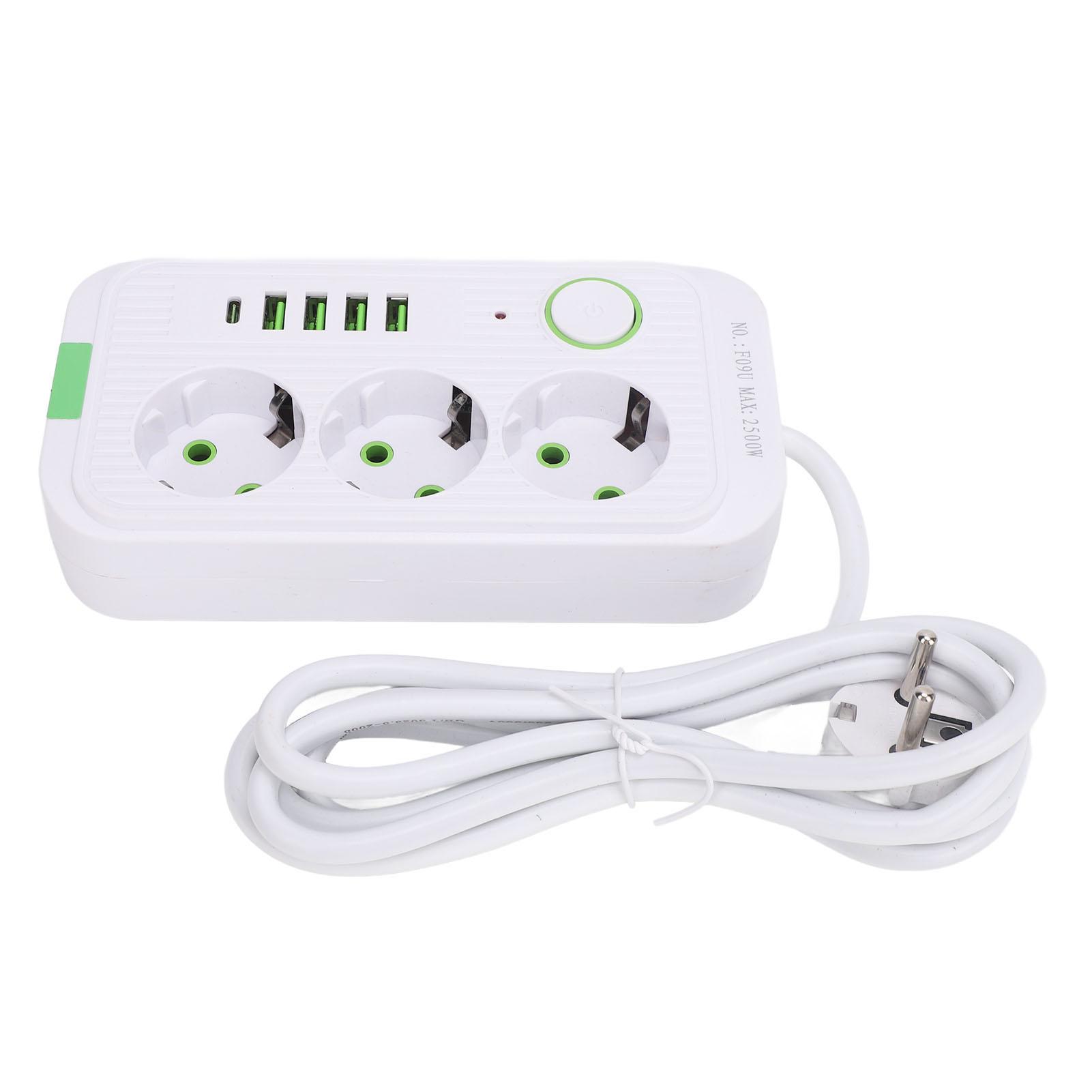 

Європейська розетка-подовжувач 3 розетки 4 USB 1 порт Type C Настінний електричний подовжувач з кабелем 2 м