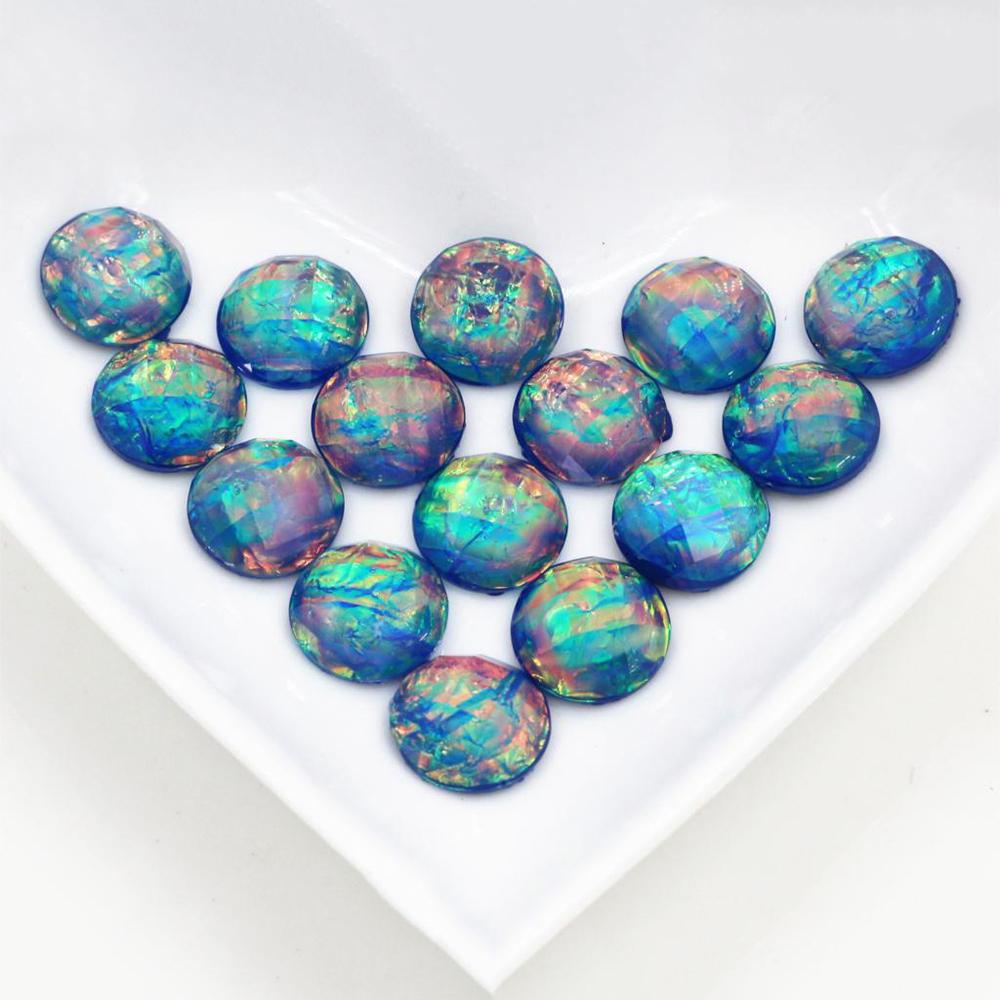 New Fashion 40pcs 12mm Blue Color Tangent plane Built-in metal foil Flat back Resin Cabochons Cameo DIY Jewelry Findings Dome
