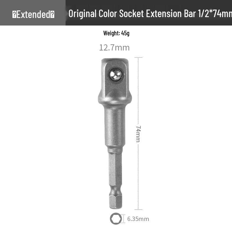 Electric Wrench Head Socket Adapter: Hex Shank to Square Drive Extension