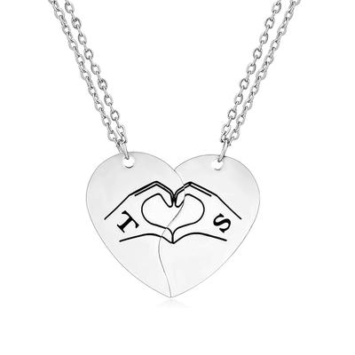 2 Stück/Set Hand Herz Geste Paar Halskette Edelstahl Ich Liebe Dich Partnerhalskette Sänger Schmuck