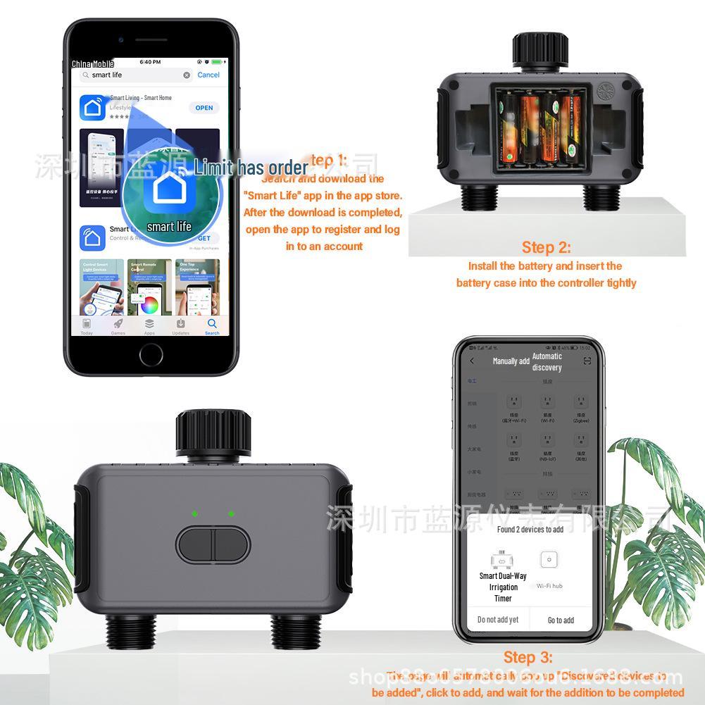 Graffiti Smart WiFi Bluetooth Dual Outlet Irrigation Controller for Lawn & Garden Watering