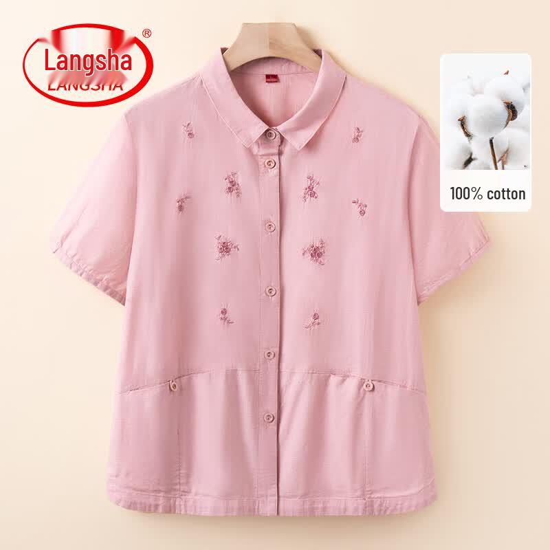 Langsha Women s Pure Cotton Summer Long-Sleeved Shirt 4XL