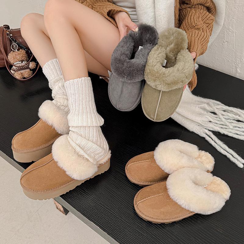 Henan Sangpo fluffy slippers thick-bottomed outer wear women's autumn and winter new sheepskin and fur integrated warm and velvet wool slippers