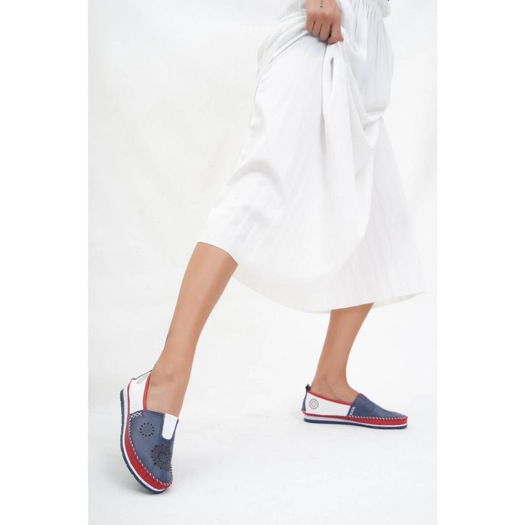 Damenmode Echtleder New Beige Leder Flats Freizeitschuhe