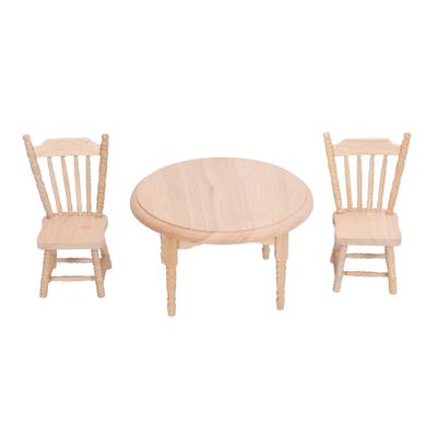 3pcs 1:12 Wooden Dollhouse Round Table Chair Simulated DIY Miniature Furniture Accessories