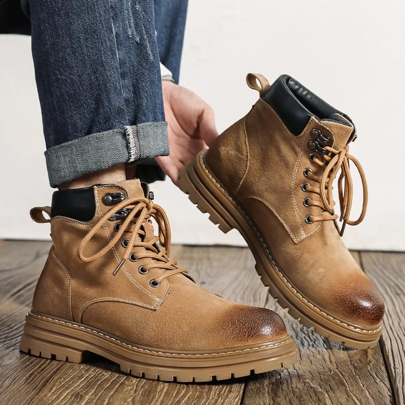 2025 Big Yellow Boots Men's Autumn and Winter New Tooling British Wind Snow Boots Medium Help Versatile Martin Boots 6002-M