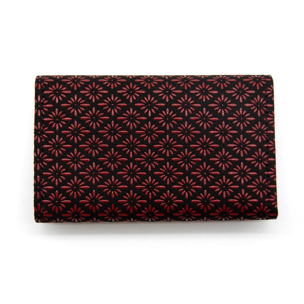 Inden Key Case Black with Red Diamond and Chrysanthemum [Inden-ya] C, Deerskin, Lacquer, Pattern, 4704-21-017
