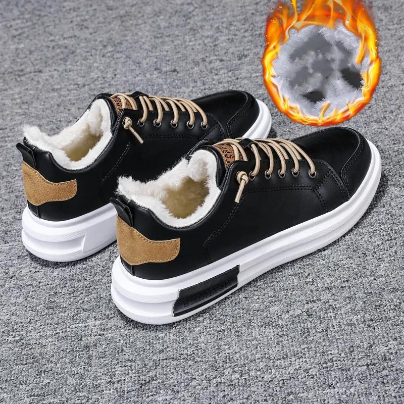 Zimní pánské teplé sametové vycpané bavlněné boty Trendy tenisky Studentská obuv pro volný čas