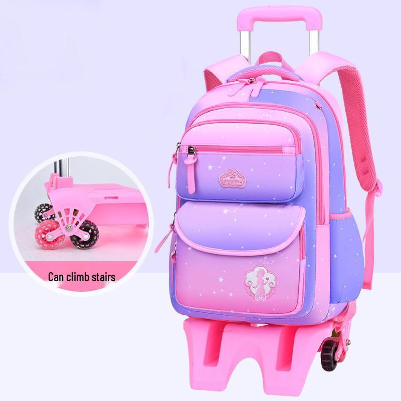 

Colorful Gradient Trolley Backpack for Girls, 3-6 Grade, Convertible Carry or Pull, Large Capacity with Double Straps