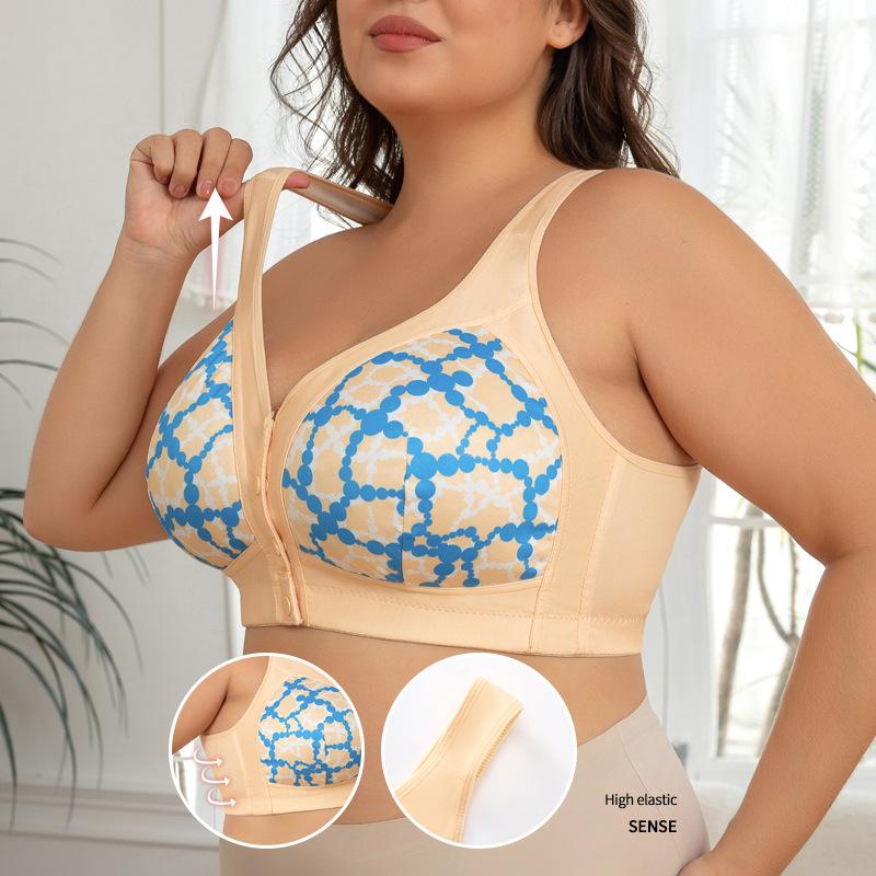 0XL-6XL חזייה ללא ברזלים עם סגירה קדמית, בסגנון גופייה, מודפסת, למידות גדולות