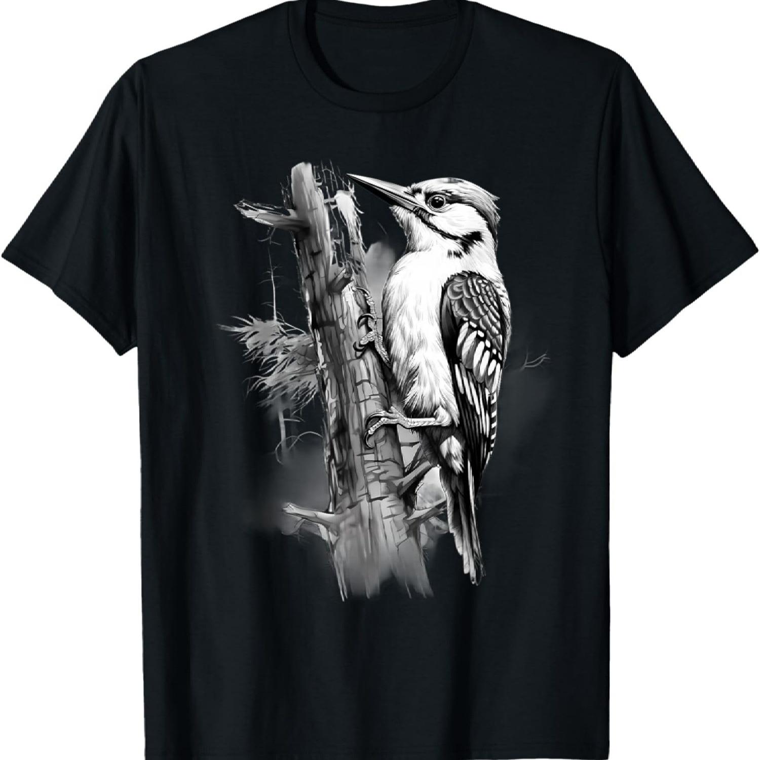Woodpecker Artwork Portrait Drawing Wildlife Animal Print T-Shirt S чёрный