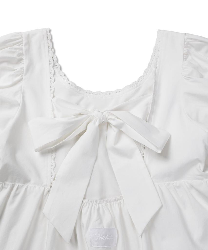 Michikoleondeonkosino Puff Sleeve Ribbon Mini Dress White