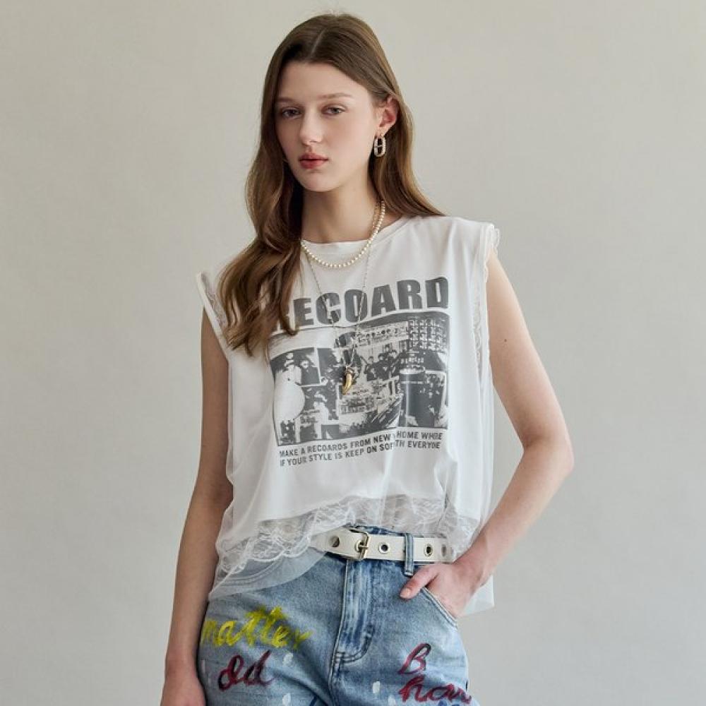 Maxza Lace Layered Graphic Sleeveless T shirT zf07qT004na