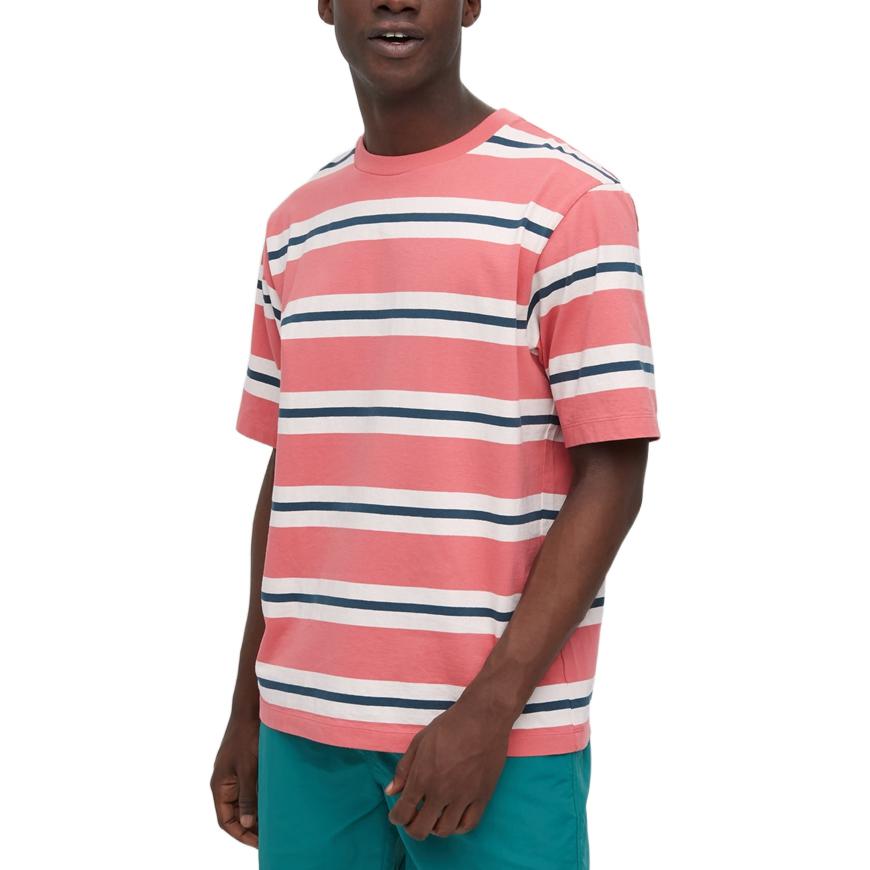 UNIQLO Striped Color Block Crew Neck Short Sleeve T-Shirt Men Tops Pink 457931-12