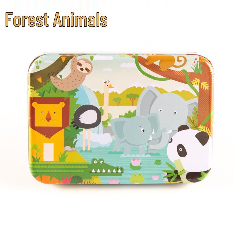 120-teiliges Holz-Cartoon-Puzzle in Blechdose für Kinder von 0-6 Jahren