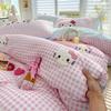 Soft Washed Cotton Cartoon Embroidered Duvet Cover Set Teen Girls Dorm Single Bed 3pcs 1.2m