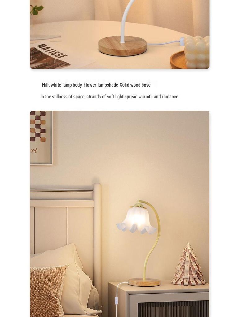 Lampă de birou de noptieră Nordic Cream - Iluminat în stil inimă de fată pentru atmosfera dormitorului