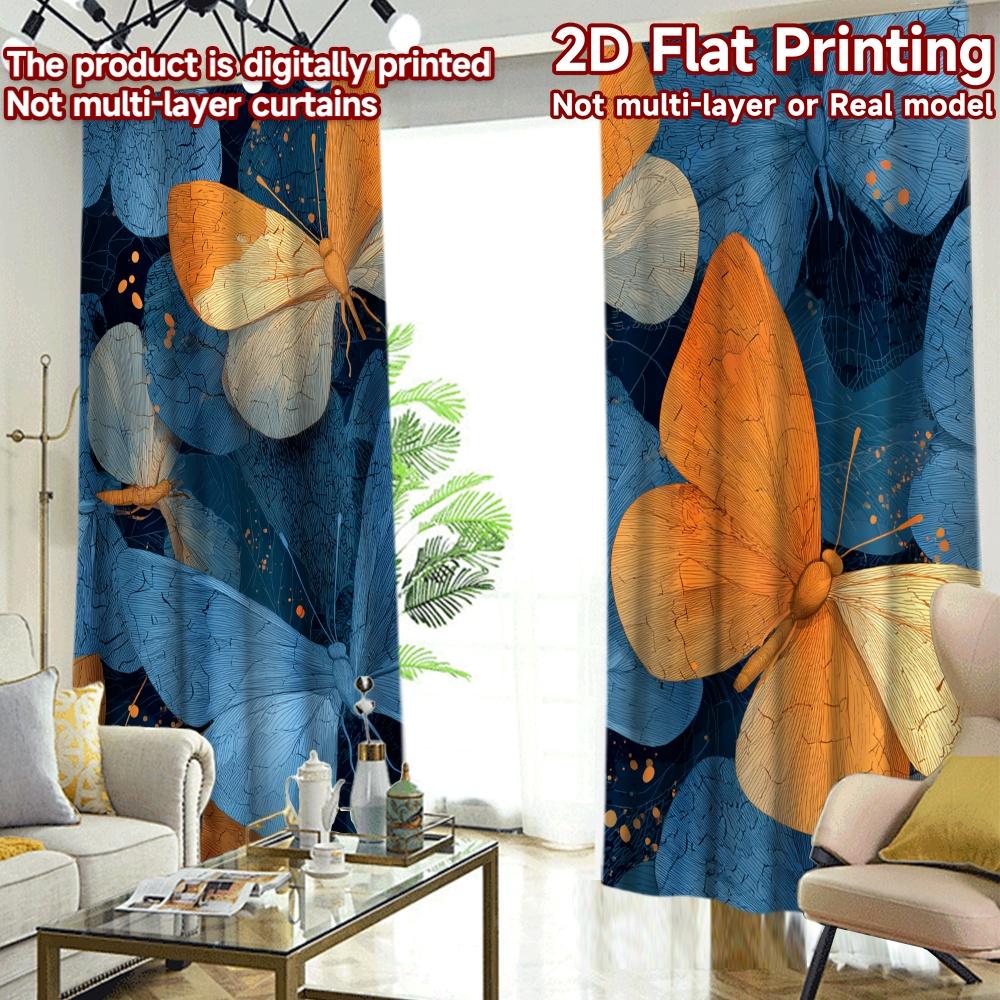 2D FLAT PRINTING 2pcs Curtains (Without Rod) Butterfly Celebration Flight Creative Modern Curtains 100% Polyester Curtains Eid