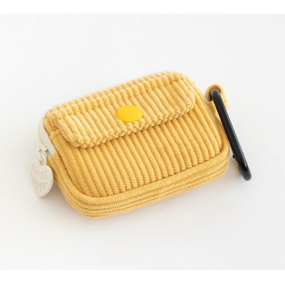 Portable Solid Color Earphone Storage Bag Corduroy Multi Layer Coin Purse Multifunctional with Zipper Storage Bag Daily Use