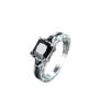 Delicate Silver Color Trendy Ring for Women Elegant Princess Cut Inlaid Black Zircon Stones Wedding Ring Engagement