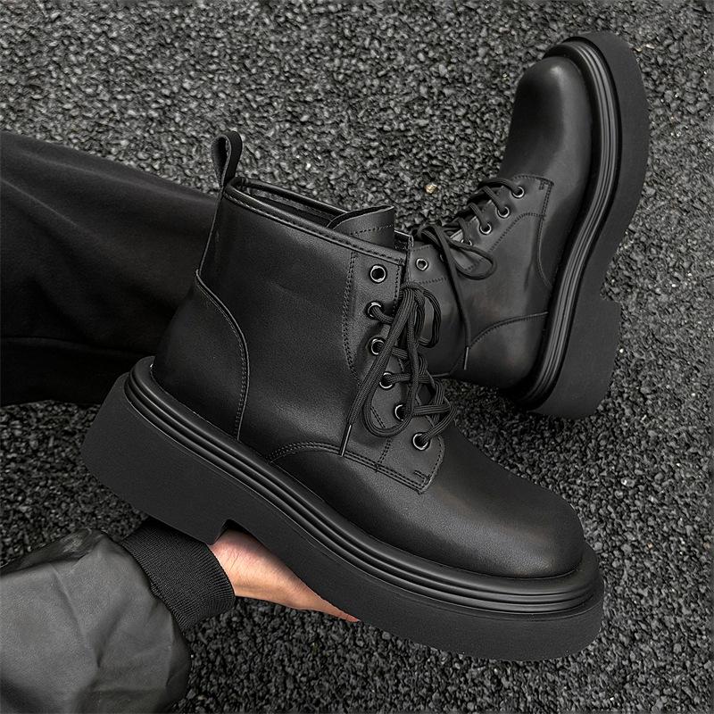 

Мужские ботинки мартин на шнуровке, универсальные, повседневные, кожаные, на платформе, с круглым носком, кожаные ботинки, увеличивающие рост, черные короткие ботинки 5011-W 44 чёрный