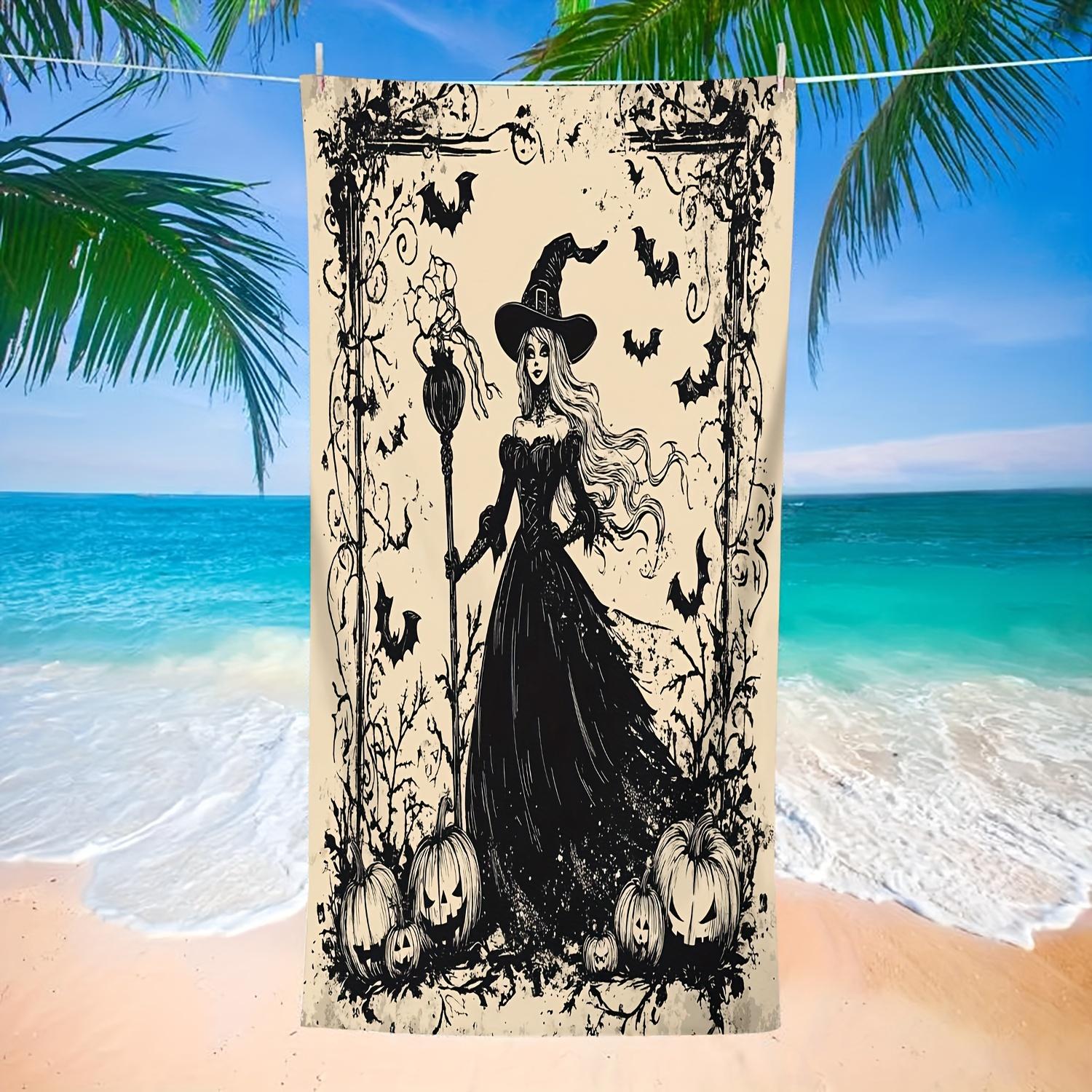 

Halloween Wizard Bat Pattern Microfiber Beach Towel, Quick-Dry Absorbent for Spooky Summer Fun W40*H60(CM)
