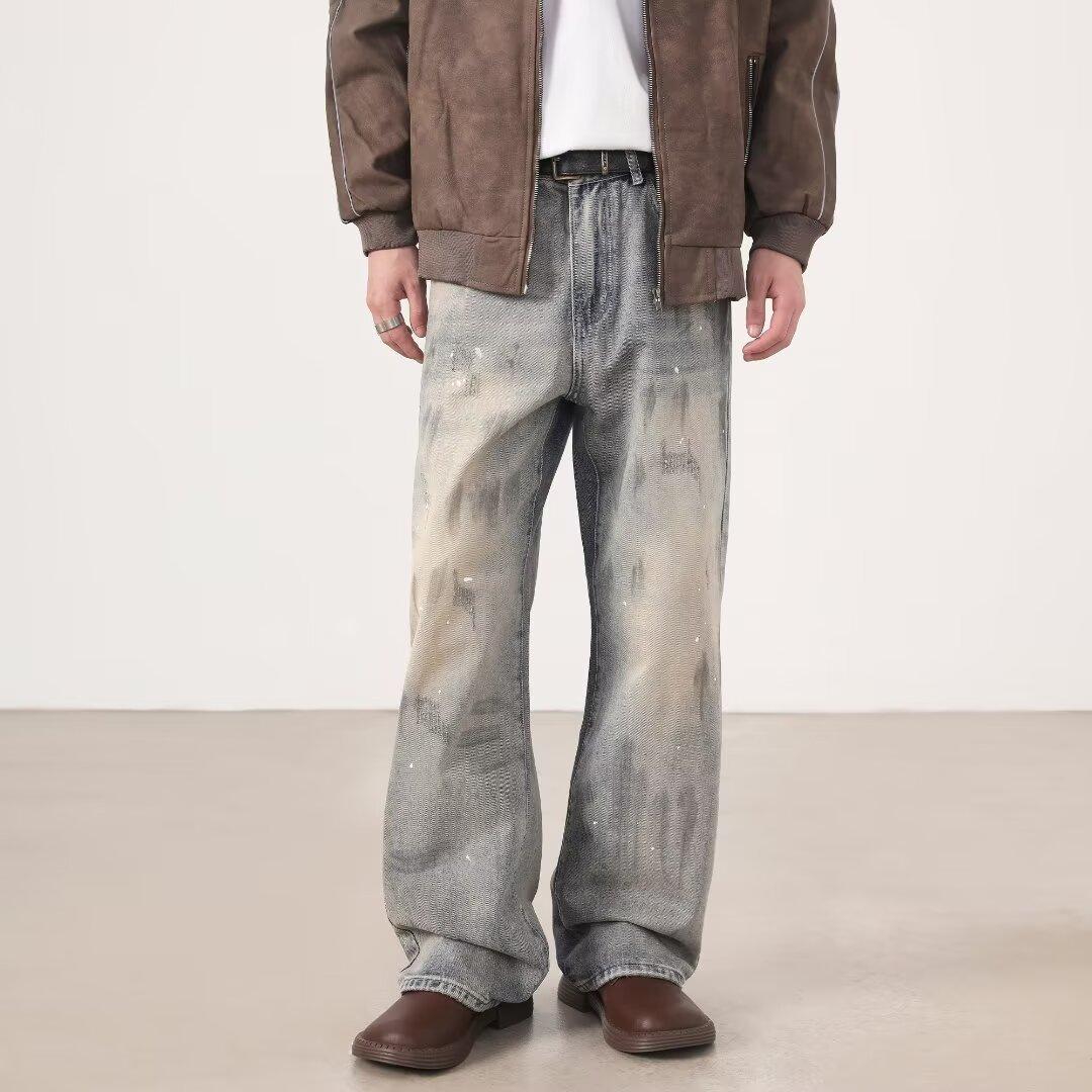 

Гонконгские модные мужские летние новые 2024 персонализированные джинсы с буквами в стиле хип-хоп, модные уличные модные красивые брюки Rascal 3XL синий