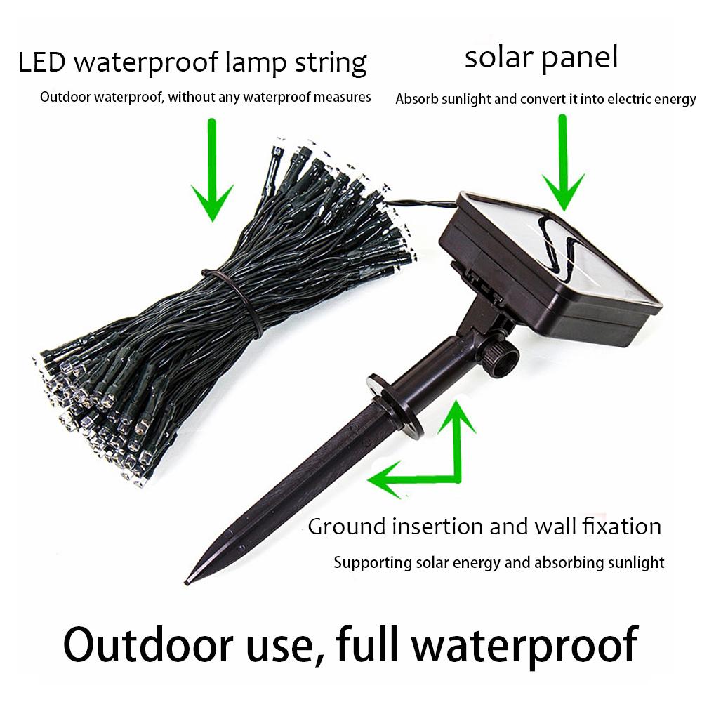 Lampă solară pentru grădină de 20 m în aer liber, pentru 8 moduri, lampă solară cu LED-uri, impermeabilă, decorare pentru grădină, petrecere de nuntă, brad de Crăciun acasă